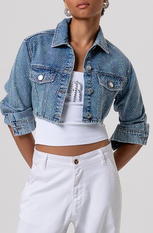 Cropped denim jakna s ukrasnim kamenčićima
