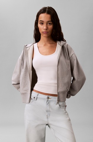 Cropped Monogram Zip-Up Hoodie