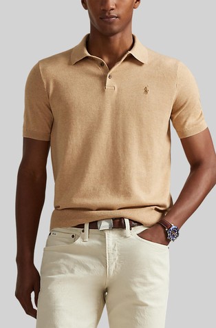 Cotton Polo-collar Short-sleeve Sweater