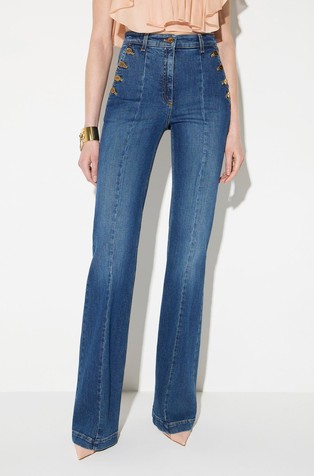 Jeans hlače s ukrasnim gumbima i zvonastim nogavicama