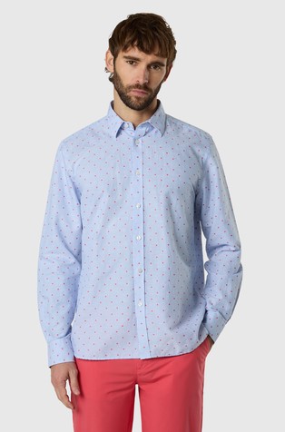Long-sleeved linen blend shirt with pattern