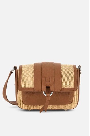Torbica za nošenje preko ramena od kože i rafije