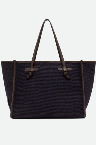 Marcella tote in herringbone print fabric