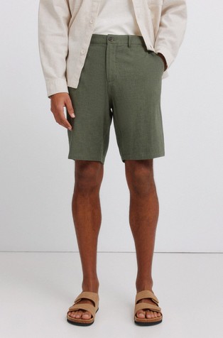 Dobby cotton and linen comfort fit Bermuda shorts
