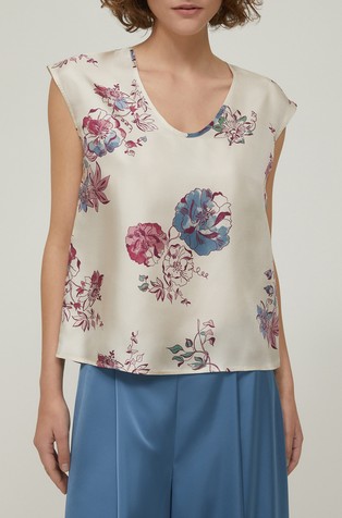 Floral silk twill top