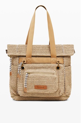 Large raffia backpack with removable small clutch