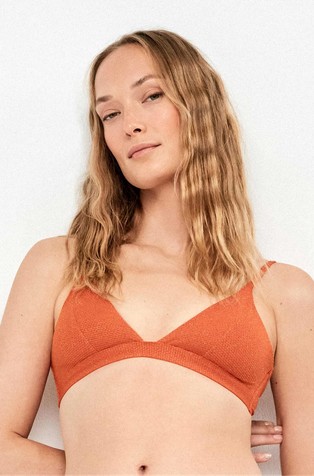 Triangle bikini top in lurex piqué