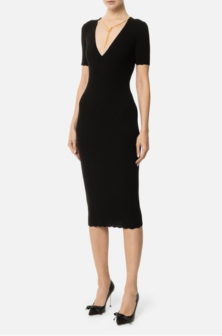 Dress in ribbed viscose fabric with necklace