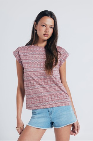 Printed T-shirt with loop sleeves