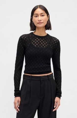 Ženski pleten pulover s rupičastim uzorkom