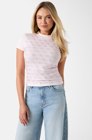 Stretch cotton T-shirt with rhinestones