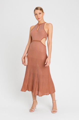 Long pleated lurex knit dress