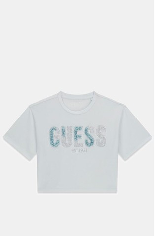 Cropped rhinestones logo t-shirt