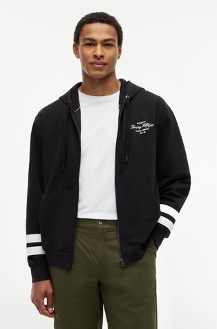Zip-thru Hoodie with Contrast Stripes