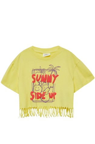 Cropped majica s otiskom i resastim rubom