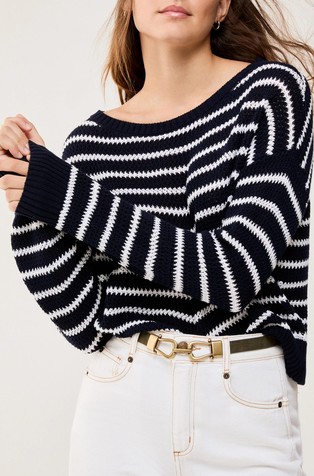 Pleten pamučni pulover s prugastim uzorkom