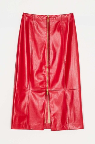 Midi suknja od umjetne kože s patentnim zatvaračem