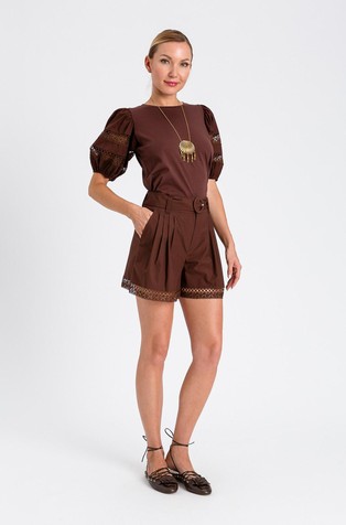 Cotton T-shirt with puff sleeves