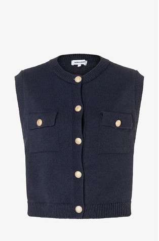 Short knitted vest with decorative buttons