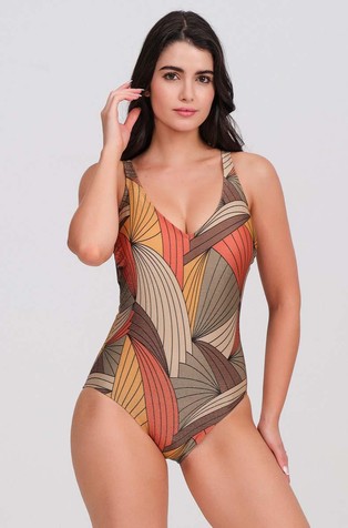 Patterned shiny one-piece swimsuit