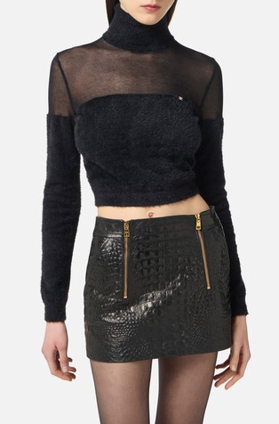 Cropped dolčevita od kombinacije tkanina