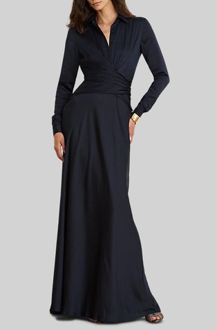 Pleated Button-up Charmeuse Gown