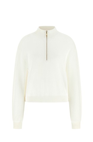 Rebrasto pleten pulover s djelomičnim patentnim zatvaračem