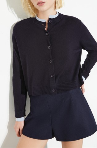 Wool cardigan with contrasting trims