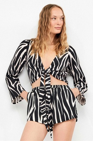 Long sleeve cropped zebra print top