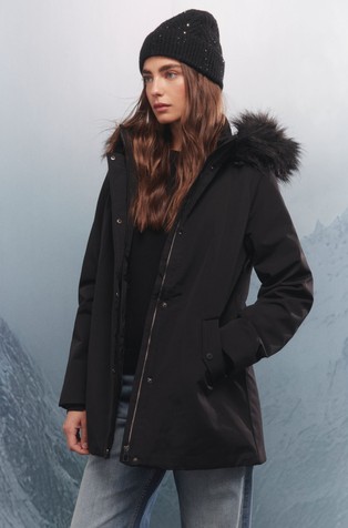 Water-repellent faux fur parka