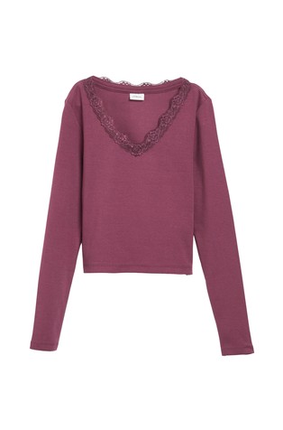 Slim fit majica dugih rukava s čipkom