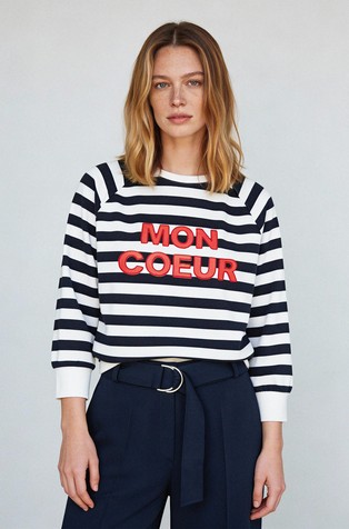 Striped sweatshirt with 3/4 sleeves