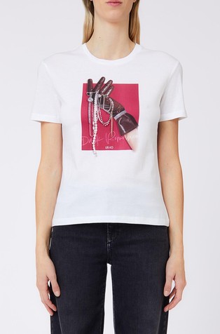 Printed T-shirt with metal chains