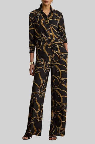 Printed Crepe Wide-leg Pant