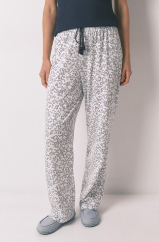 Floral print cotton long trousers