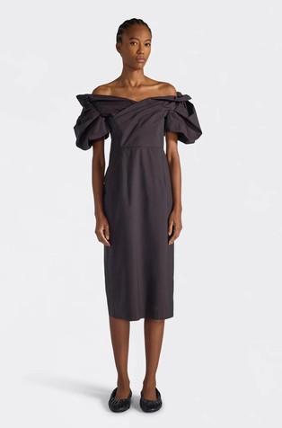 Poplin dress with gathered balloon sleeves