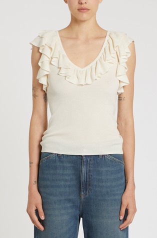 Ruffled fine rib-knit top