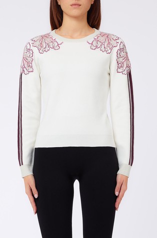 Crew neck jumper with floral motifs