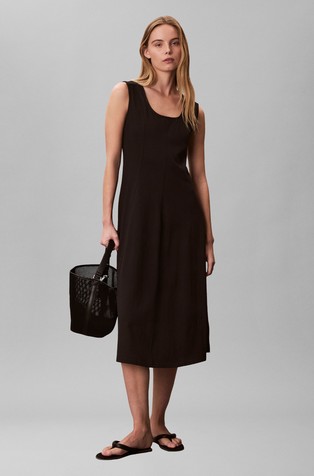 Pamučna midi haljina sa širokim vratnim izrezom