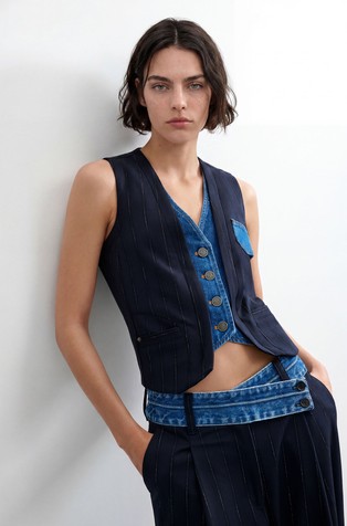 Striped vest with contrast double lapel