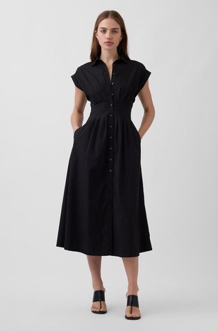 Poplin Cinched Midi Shirtdress
