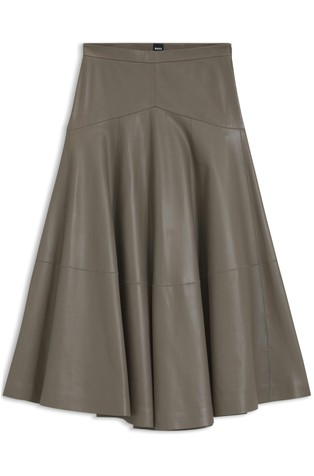 Leather midi skirt with bell silhouette