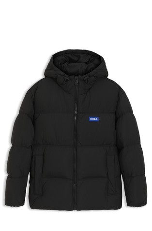 Water-repellent padded jacket with logo label