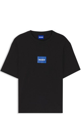 Cotton-jersey T-shirt with blue logo print