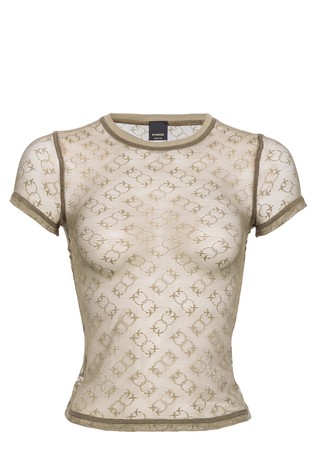 Mrežast top kratkih rukava s uzorkom monograma