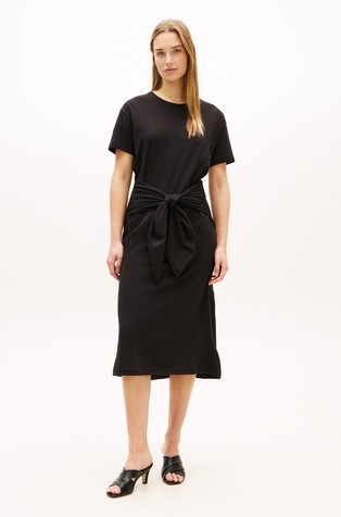 Relaxed fit midi haljina kratkih rukava s trakom za vezanje