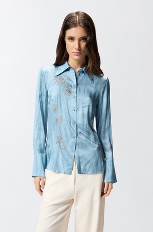 Embroidered satin shirt
