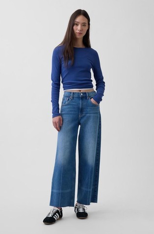 Ženske jeans hlače s visokim strukom i širokim nogavicama