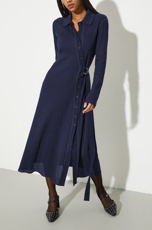 Textured jersey midi shirt dress