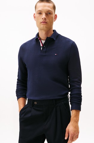 Polo majica dugih rukava sa žakard uzorkom riblje kosti